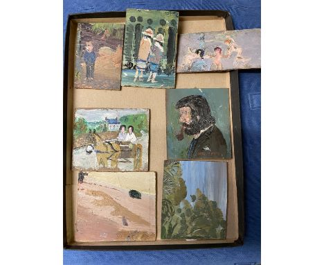 Original artwork oil on board Fred Yates. 7 in totalthe self portrait is signed.Provenance - The vendor purchased this lot fr