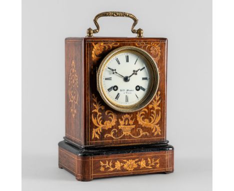 A LOUIS-PHILIPPE ROSEWOOD AND MARQUETRY-INLAID MANTEL CLOCKBy Henry Marc, Paris, Circa 1845The rectangular case with a gilt c