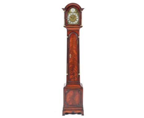 A MAHOGANY MINIATURE LONGCASE OR ‘GRANDMOTHER’ CLOCKIn the George III style, 20th CenturyThe case with a break-arch hood, wit