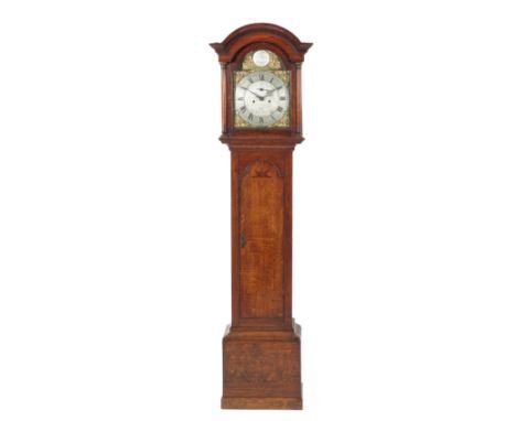 A GEORGE III OAK LONGCASE CLOCKBy John Peatling, Boston, Circa 1790The case with a broken arch and Greek key ornament above t