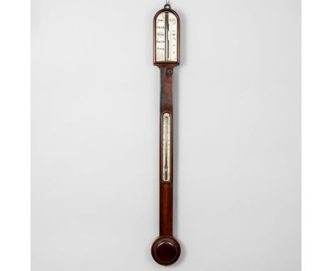 A VICTORIAN ROSEWOOD STICK BAROMETERRetailed by West, London, circa 1880With arched case, glazed dial and ivory chamfered sca