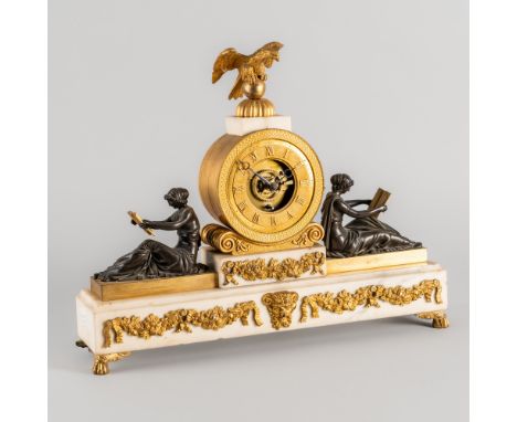 A REGENCY ORMOLU AND BRONZE-MOUNTED WHITE MARBLE MANTEL TIMEPIECEBy VB, 25 Grafton Street, Soho, circa 1825, after a design b