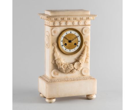 A RESTAURATION ALABASTER MANTEL CLOCKBy Landry P.ge Des Panorama, Cleret, Circa 1825Of architectural form, with a stepped den