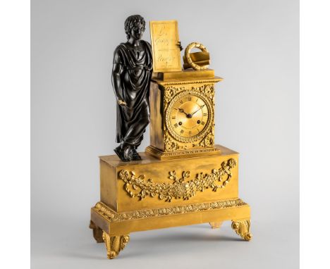 AN EMPIRE ORMOLU AND BRONZE MANTEL CLOCKBy Royer Fils, Paris, circa 1815Modelled with a standing figure of Virgil in classica