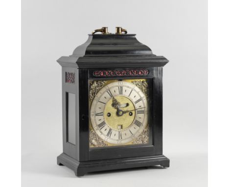 AN EBONISED QUARTER REPEATING AND STRIKING VERGE TABLE CLOCKBy Matthieu Le Roy, London, Circa 1700The inverted bell top case 