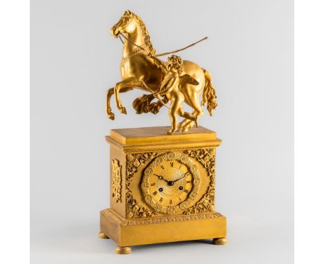 AN ORMOLU RESTAURATION MANTEL CLOCKBy Shatillon Guyerdet A Paris, Circa 1830Modelled with a horse and a figure of Cupid, on a