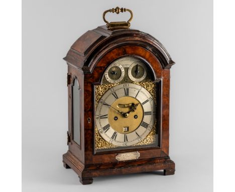 A GEORGE II FRUITWOOD AND LATER WALNUT-VENEERED QUARTER REPEATING AND STRIKING BRACKET CLOCKBy Benjamin Gray, LondonThe break
