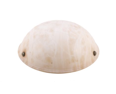 A Plafonnier Alabaster ceiling pendant light shade. Of circular form with three brass fittings, diameter 45cm (AF) Condition 