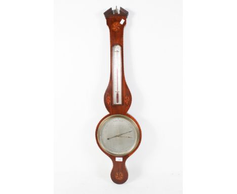 A Regency inlaid mahogany mercury wheel barometer. The circular silvered register signed 'A. Gatty', the chevron edged case w