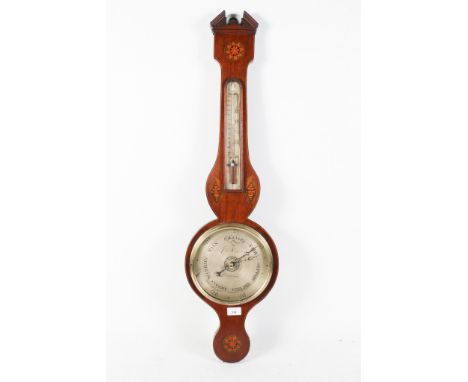 A 19th century inlaid mahogany mercury wheel barometer. The circular silvered register signed 'C. Pozzi', the case with a cir