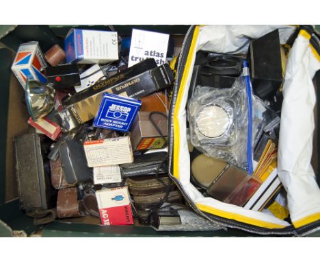 A Tray of Camera Accessories, a qty, including light meters, filters and rangefinders 