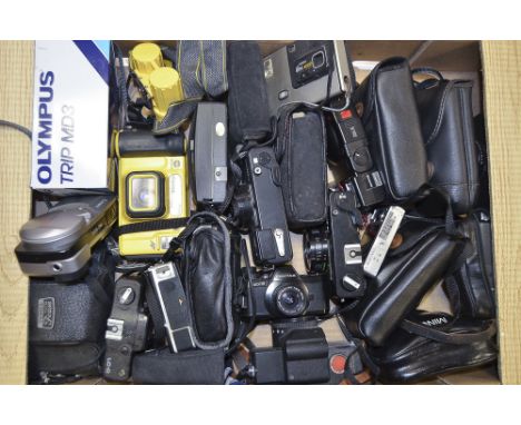 A Tray of Assorted Cameras,  including a Pentax 110 SLR, Kodak Disc Cameras, a Minolta Weathermatic 350L, Yashica Rangefinder