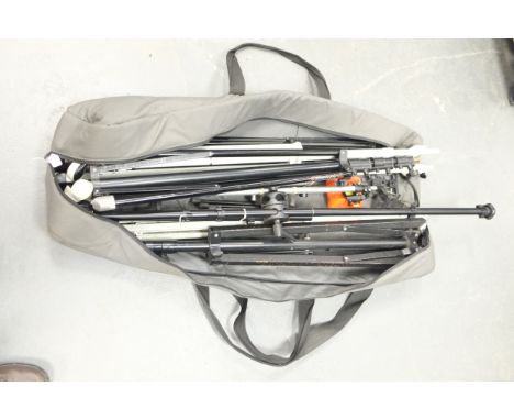A Collection of Lighting Stands and Support Kit, manufacturers including Photax and Manfrotto, items include a Manfrotto O24B