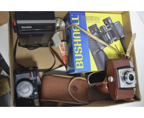 A Tray of Cameras, Parts and Accessories, a Olympus AFL 35mm compact, a Kodak Colorsnap 35, a Six-20 folding brownie, a pair 