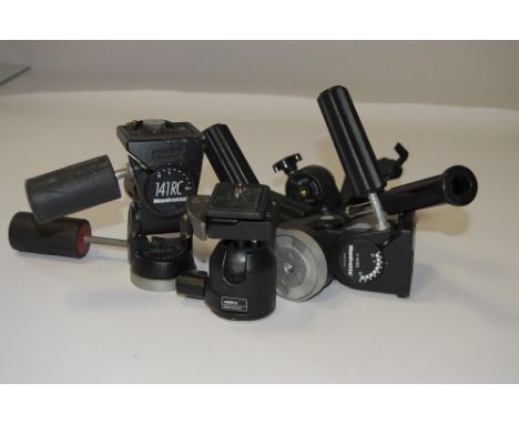 Manfrotto Tripod Heads,  including 141RC heads, an earlier and later version, both missing camera mounting plate, a 486RC2 ba
