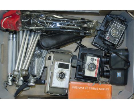 A Tray of Polaroid Cameras and Accessories, examples include a J33, colorpack 80 (2),  together with a boxed Ilford Sprite 35