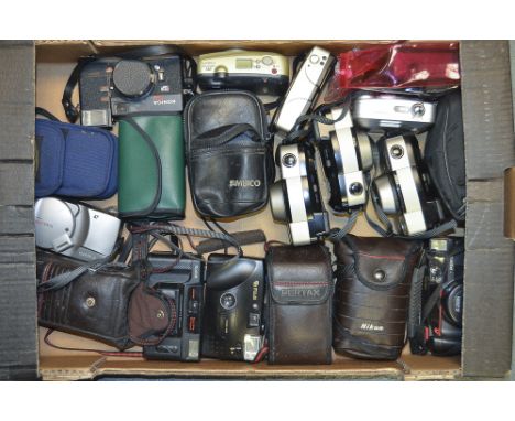 A Tray of Compact Cameras, manufacturers include Pentax, Nikon, Minolta and other examples.