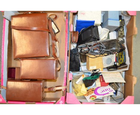 A Collection of Outfit Cases and Accessories,  including a qty of brown leather outfit cases, a Gitzo 1285 tripod adapter, a 