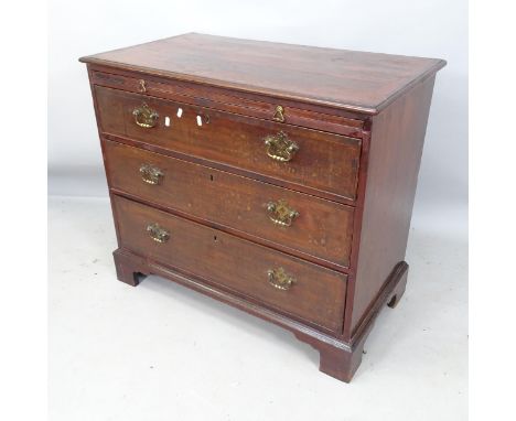 An Edwardian mahogany and satinwood-strung chest of 3 long drawers, with brushing slide, on bracket feet, 93cm x 83cm x 54cm 