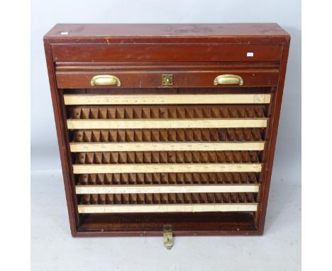 An early 20th century mahogany tambour-front cabinet, previously used in a Great Western Railway ticket office, 85cm x 90cm x