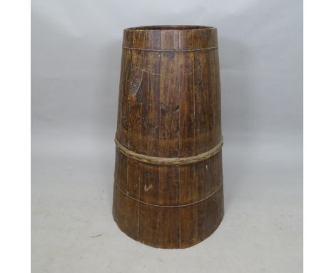 An Antique Chinese elm barrel-form child minder/plant stand, with interior slatted shelf, 50cm x 87cm 