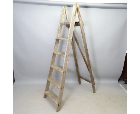 A Vintage folding pine step ladder, H (folded) 186cm 