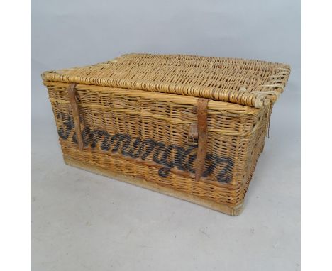 A Vintage wicker laundry hamper, 71cm x 37cm x 48cm 