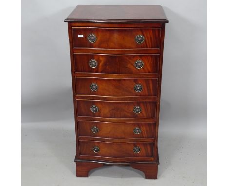 A reproduction crossbanded mahogany bow-front chest of 6 drawers, on bracket feet, 50cm x 96cm x 39cm 