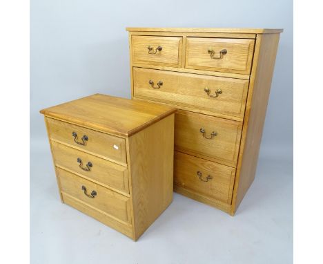 A modern light oak chest of 2 short and 3 long drawers, 71cm x 95cm x 45cm, and a similar light oak 3-drawer chest, 58cm x 57