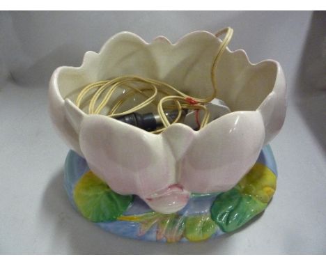 A CLARICE CLIFF 'WATER LILY' BOWL, converted to a lamp base, shape No.973