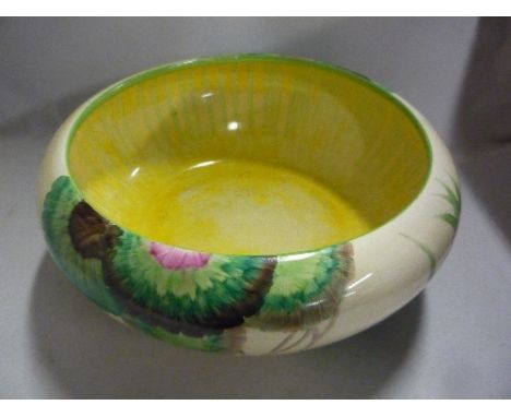A CLARICE CLIFF 'VISCARIA' BIZARRE SHAPE NO.55 BOWL, black printed Wilkinson mark, diameter 22cm