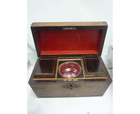 A TEA CADDY, brass mount and handles