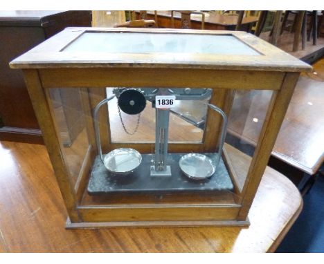 GRIFFIN & GEORGE LTD A SET OF GLAZED CASED BALANCE SCALES