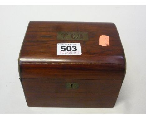 A VICTORIAN ROSEWOOD AND BRASS MOUNTED TWO COMPARTMENT TEA CADDY