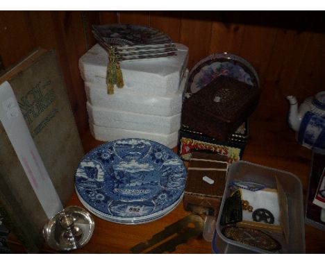 VARIOUS CERAMIC PLATES, 'Punch Pictures' by Frank Reynolds, boxes, badges etc
