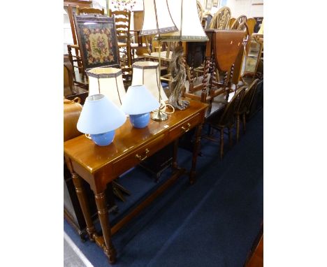A MODERN TWO DRAWER SIDE TABLE, and an oak barley twist gate-leg table (s.d.) (2)