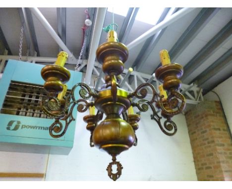 A MODERN CEILING LIGHT, and an oak occasional table (2)