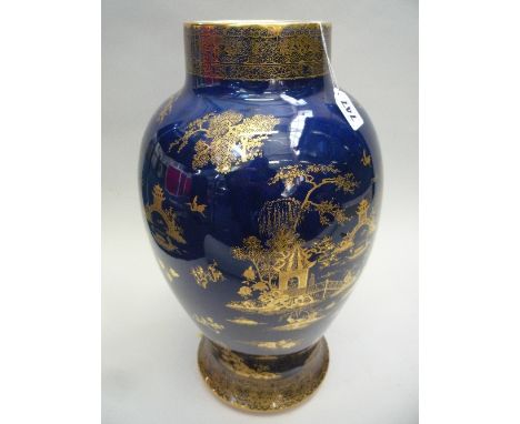 A LARGE CARLTONWARE BLUE AND GILT VASE, in Pagoda design, height approximately 46cm