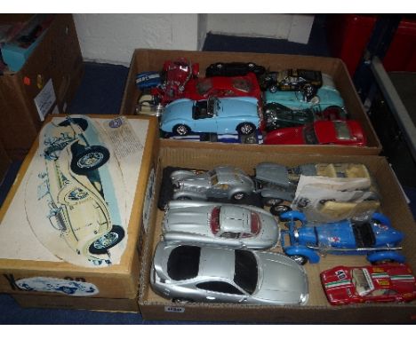 THREE BOXES OF UNBOXED AND ASSORTED PLAYWORN DIECAST VEHICLES, to include a Hubley metal SJ Duesenberg car kit, (part complet