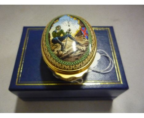 A BOXED HALCYON DAYS ENAMEL BOX, 'Robert the Bruce' (hinge broken)