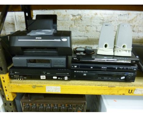A CAMBRIDGE AUDIO D100 COMPACT DISC PLAYER, three various DVD players, printer, a pair of Harman/kardon speakers etc (8) (two
