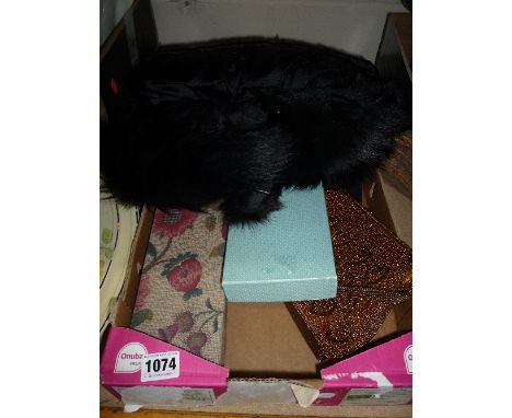 A VINTAGE FUR MUFF, and a collection of vintage items