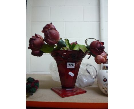 A NOVELTY LIGHT, shaped as glass vase with roses