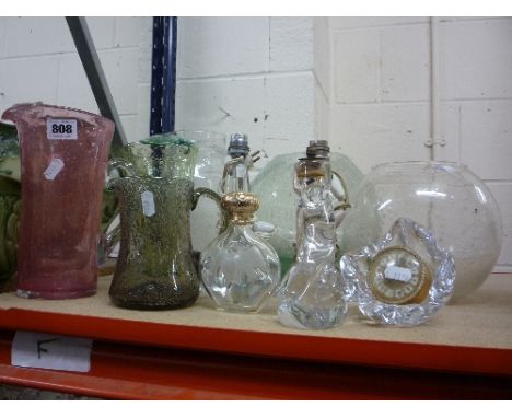 VARIOUS GLASS JUGS, VASES AND LAMP BASES