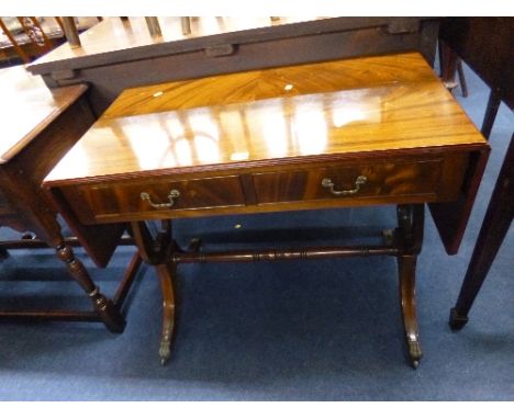 A MODERN MAHOGANY SOFA TABLE, with two drawers