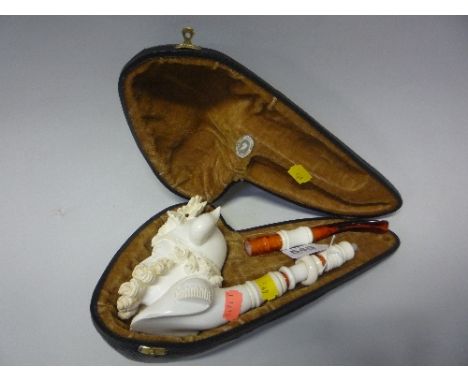 A LARGE MEERSCHAUM PIPE, carved with a Viking head, cased
