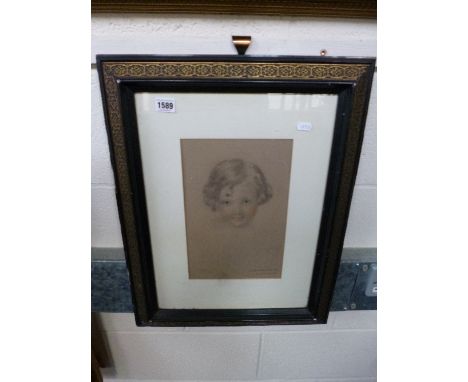 BARWELL, HENRY, watercolour, portrait of an infant, framed, 30cm x 20cm