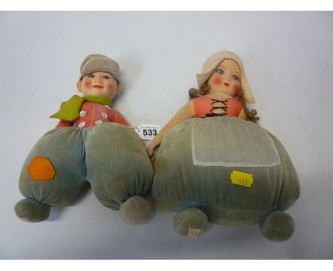 A PAIR OF CHAD VALLEY DUTCH BOY AND GIRL DOLLS, moulded felt faces, glass eyes, cloth bodies, height approximate 25cm and 28c