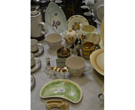 Decorative Ceramics - a Carlton Ware navette shaped dish, moulded in relief;    a Wade cat dish;  Price preserve jar and cove