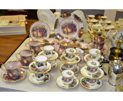 A part House of Stewart 'Harvest Fruit' pattern tea service, comprising teapot, twin-handled sucrier and cover, milk jug, bre